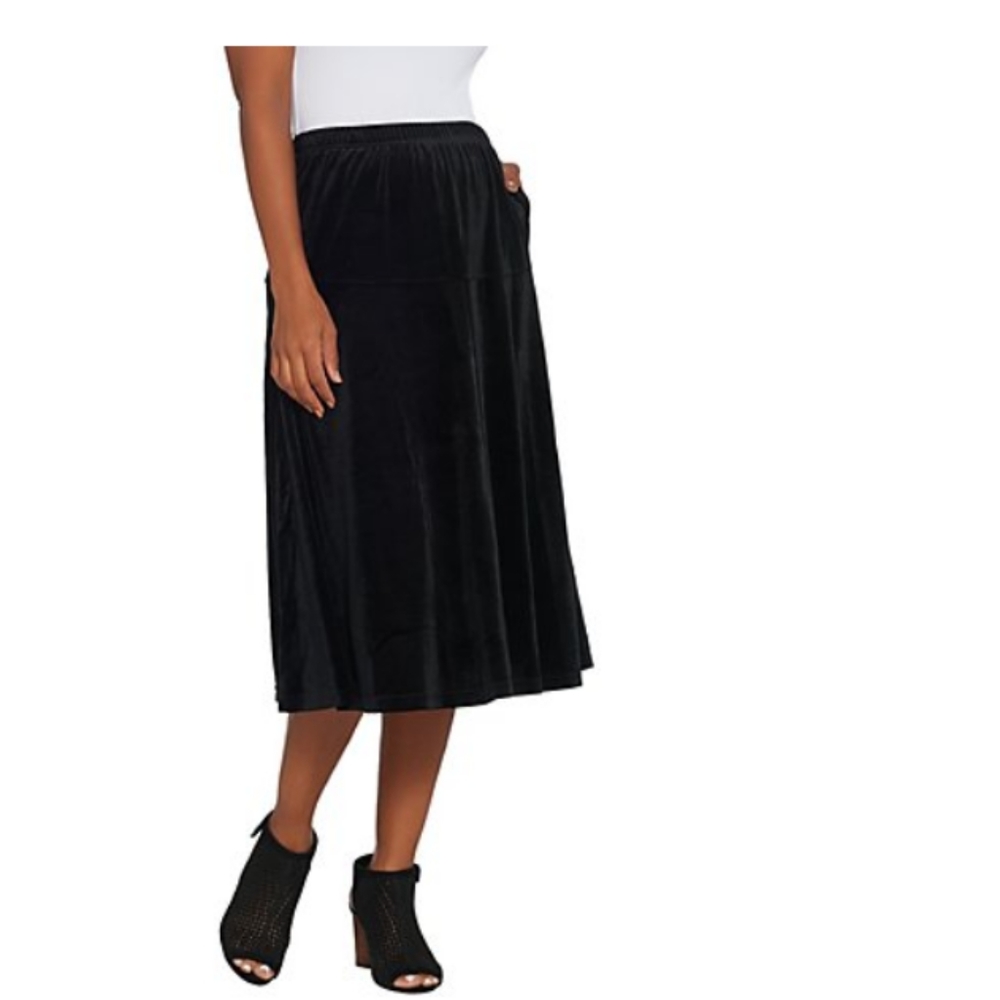 Bob Mackie Pull-On Velvet Flare Skirt NWT
